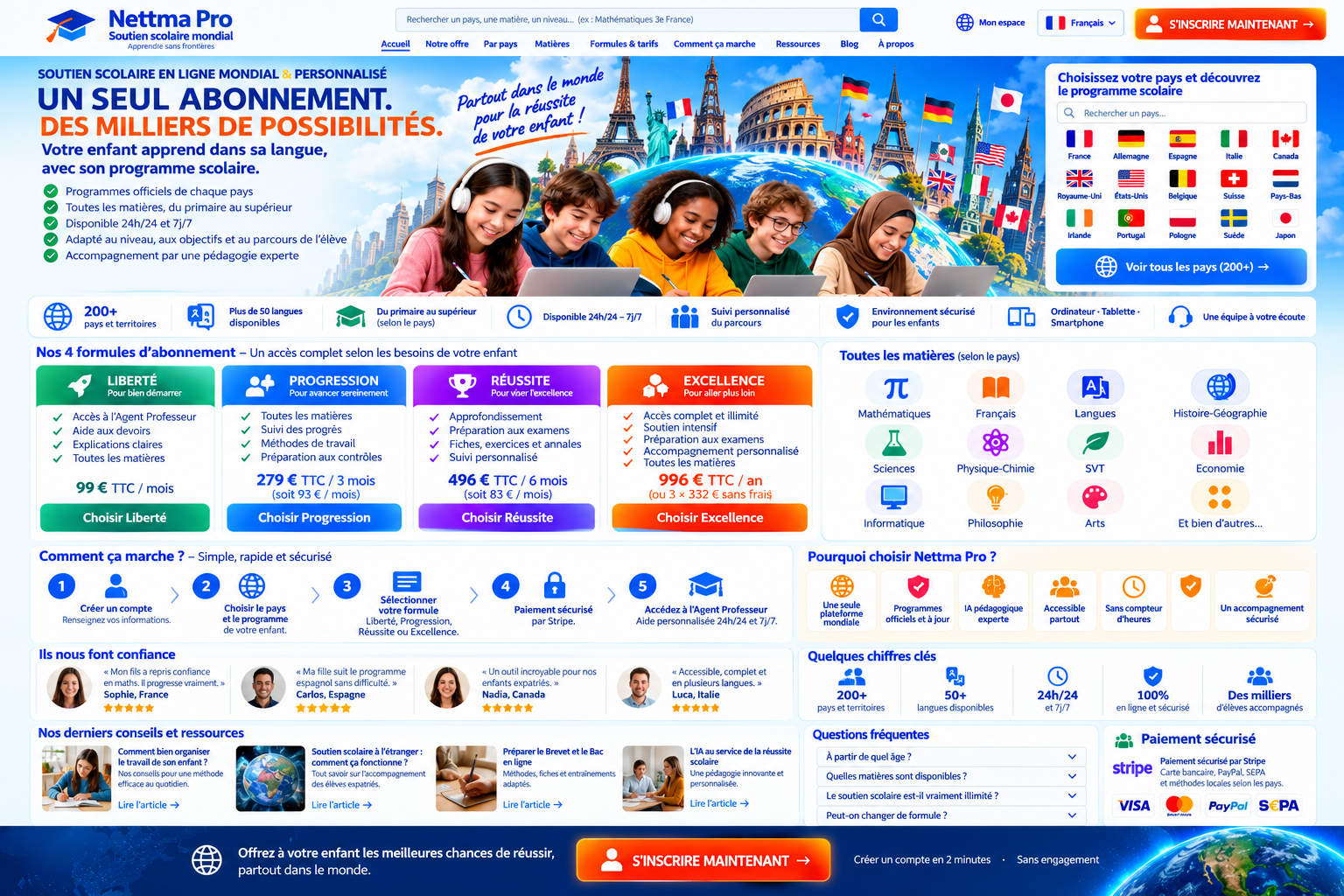 Nettma Pro Soutien scolaire mondial - abonnement sans compteur d'heures